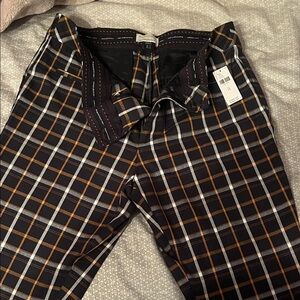Anthropologie Black and Brown Plaid Straight Leg Pants